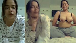 Beautiful GF Nude with Face Pressing Boobs Making Naughty Handjob Blowjob Gesture