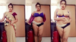 Desi Indian Housewife Strip and rubbing in kitchen